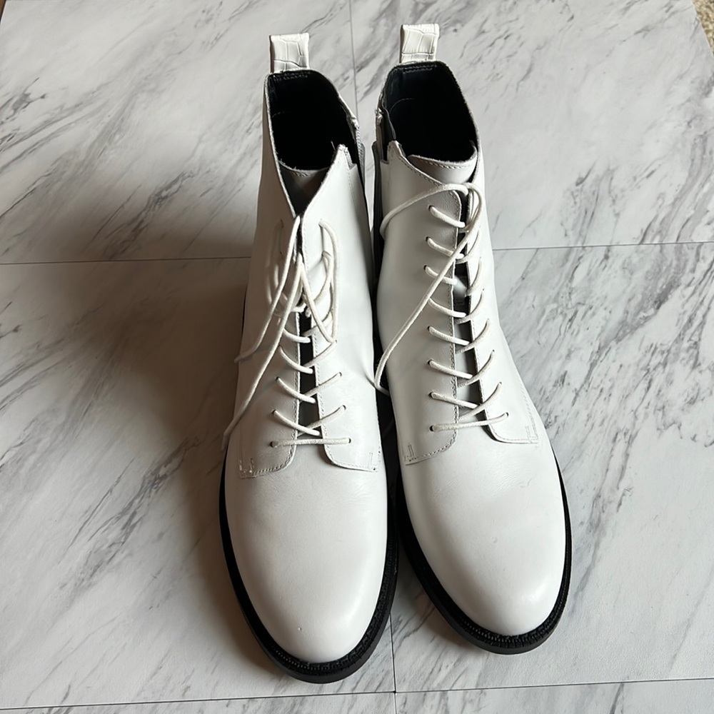 Sam Edelman Nina white leather combat boots lace up shoes size 9.5 boot shoe - Picture 2 of 6